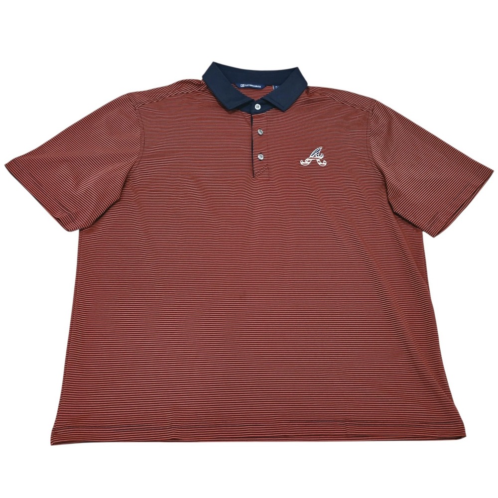 Cutter & Buck Atlanta Braves Polo Shirt Men's XL Red Navy Striped MLB Golf
